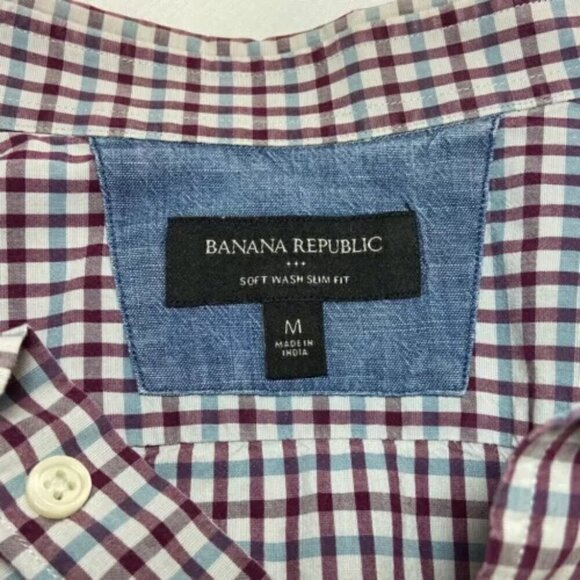 Banana Republic Soft Wash Slim Fit Button Up Mini Grid Print Multicolor Medium - Picture 4 of 6